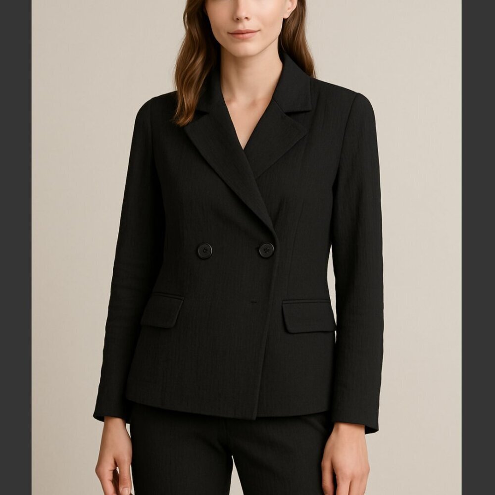 The Fisher Project Black Rayon Silk Blend Double Breasted Blazer Petite S Career